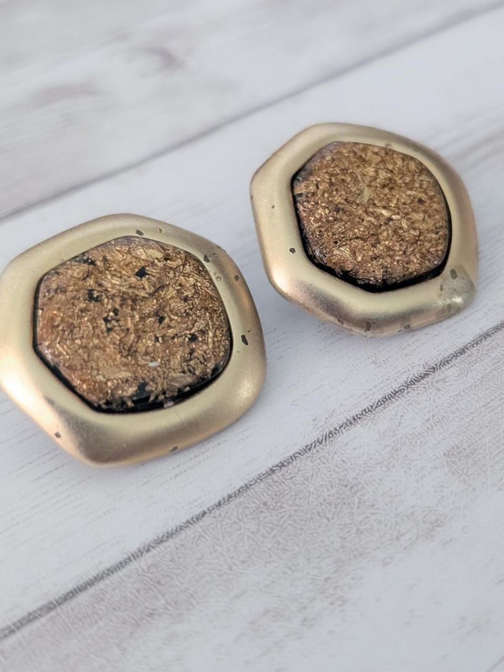 Gold Tone Textured Disc Clip-On Earrings